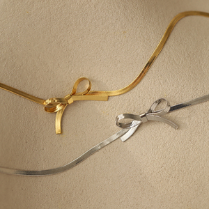 Summer Classic Style Stainless Steel 18K Gold Plated Choker <b>Snake</b> Chain Bowknot Pendant Necklace for Women's Anniversary - Product Image 2