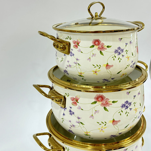 Juego de cazuela de esmalte de estilo ruso de 4 piezas de alta calidad de lujo con patrón floral pequeño - Product Image 2