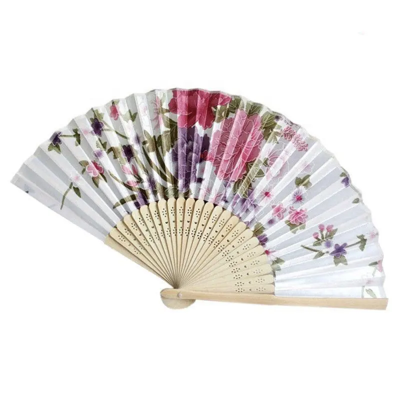 Cheap Flower Printing Style New arrival Nature Bamboo Ribs Handfan With Custom Logo Wedding Hand Fan