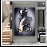 Tableaux sur toile abstraits en maille avec figures humaines argentées, portraits de couple en forme de cœur, pour la décoration contemporaine de chambre, hall d'entrée et réception