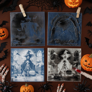 Kit de cyanotype sur le thème d'Halloween, 45 papiers, 9 films, <span class=keywords><strong>loup</strong></span>-<span class=keywords><strong>garou</strong></span>, clown, vampire, planche A6 avec tutoriel en anglais - Product Image 3