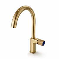 Robinet de lavabo en laiton massif à arc haut, avec bouton latéral nervuré, monocommande, pour lavabo de salle de bain sur comptoir