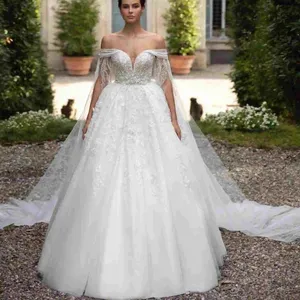 2024 роскошное белое свадебное платье со съемным шлейфом, Африканское женское свадебное платье для невесты, кружевное свадебное платье с бисером