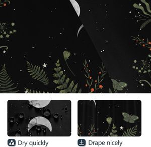 Juego de cortinas de ducha con diseño de fases lunares, plantas celestiales, estilo gótico, brujería, misticismo, tapa de inodoro y alfombra de baño en forma de U - Product Image 3