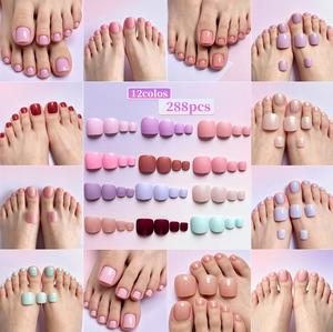 12 Cores 288 Peças Unhas Postiças Curtas Quadradas com Caixa Organizadora, Unhas Postiças Brilhantes Lisas para Pedicure e Manicure DIY em Férias - Product Image 1