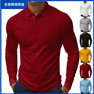 Men's <b>Long</b> <b>Sleeve</b> Polo <b>Shirt</b> Solid Color Knitted Polyester Cotton Casual <b>Golf</b> Wear 2025 Spring New Arrival - Product Image 5