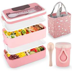 Durable Pink Bento Lunch Box Set Leak-Proof School Containers with Cup Spoon Fork Dishcloth for Girls Boys Adults Teens BPA Free - Product Image 3