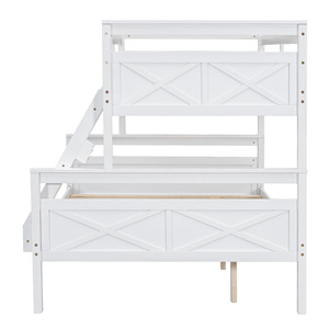 เตียงสองชั้นไม้สีขาวพร้อมบันไดและราวกั้นนิรภัยสำหรับห้องนอนเด็ก - Product Image 5