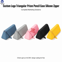 Étui à crayons en forme de prisme triangulaire avec logo personnalisé, sac à stylos en silicone avec fermeture éclair, grande capacité de 18 cm, papeterie de bureau pour étudiants, 8 couleurs