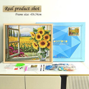 Kit de Peinture Diamant Champ de Tournesols avec Cadre, Ensemble d'Artisanat Artistique en Cristal 5D DIY, Motif Paysage Floral Rectangulaire - Product Image 2