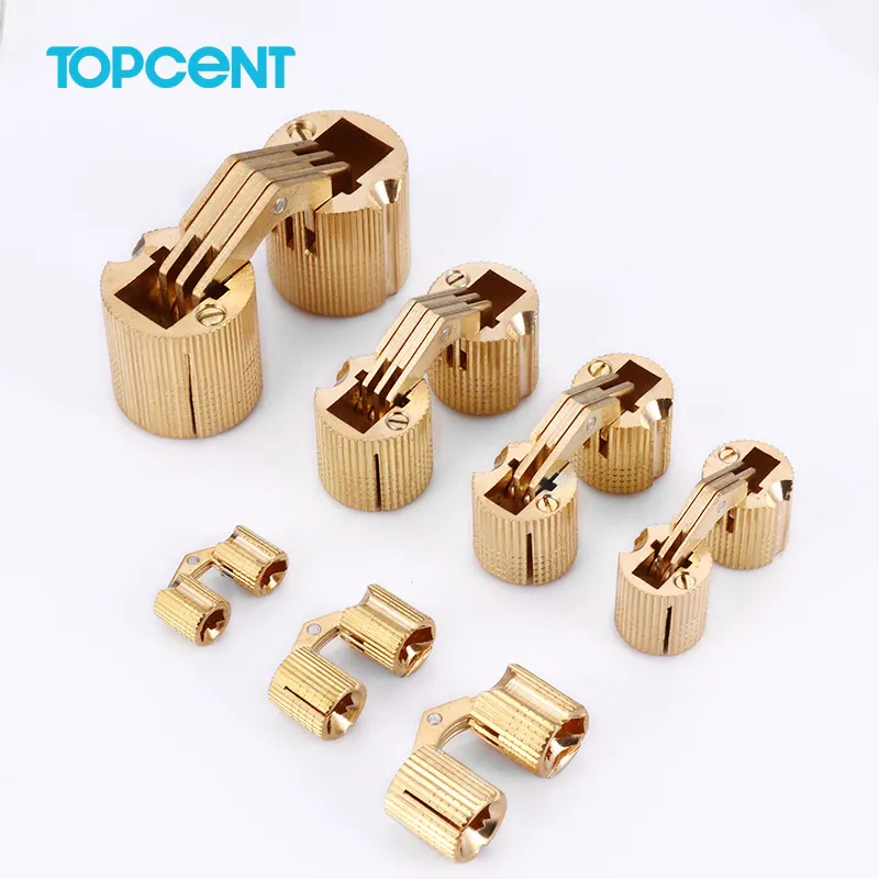 TOPCENT Furniture Hardware 180 Degree Barrel Acrylic Hinge Small Pure Brass Concealed Hinge
