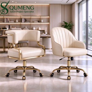 Fauteuil de salon moderne en cuir PU, chaise de technicien en pédicure avec piètement métallique doré, chaise pivotante à roulettes pour salon de manucure - Product Image 2