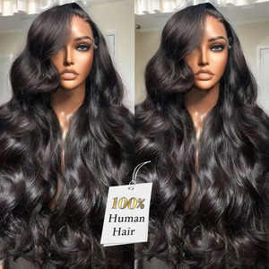 AngelBella 30 pulgadas 220% densidad 13*6 peluca con malla <span class=keywords><strong>frontal</strong></span> cuerpo ondulado cabello humano indio HD pelucas frontales de encaje sin pegamento para mujeres negras - Product Image 1