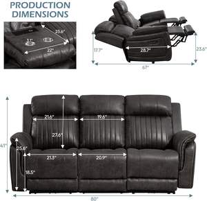 Consofa โซฟาปรับ3-Seater แรงได้, พนักพิงศีรษะไร้สายชาร์จ USB ที่วางถ้วยบนโต๊ะ - Product Image 2