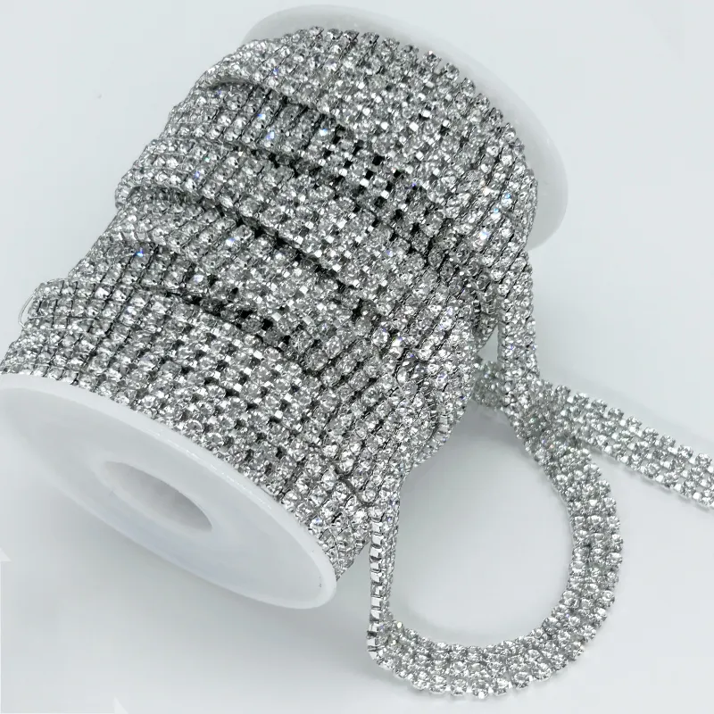 Pha lê trắng 1 2 3 rows Glass Rhinestone cup Chain may trên Rhinestone TRIM cho Diy quần áo trang trí