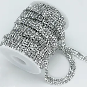 Crystal white 1 2 3 Rows Glass Rhinestone cup chain Sew on Rhinestone Trim for DIY Clothing Decoration