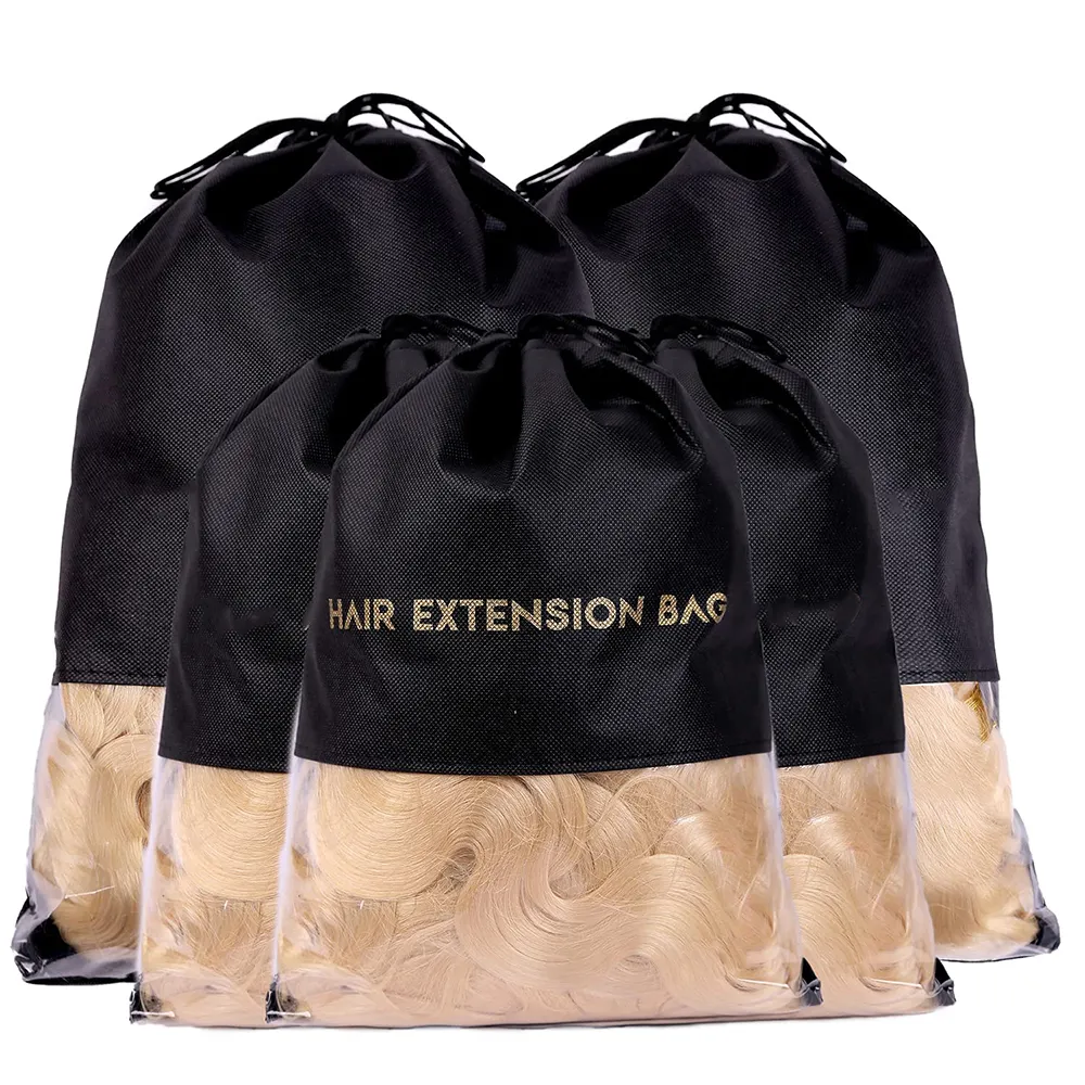 Sacs de rangement anti-poussière avec Logo personnalisé, sac d'extension de cheveux Non tissé avec cordon de serrage pour perruque, paquets de cheveux, chaussures et vêtements