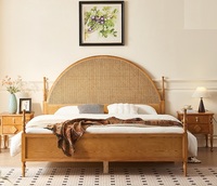 Meubles d'hôtel OEM pour la maison et l'ameublement : Lits en rotin naturel tressé, cadres de lit plateforme en bois massif avec tête de lit pour chambre à coucher et hôtel