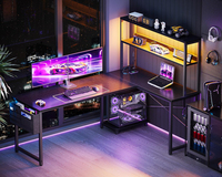 Bureau de jeu multifonctionnel en forme de L avec éclairage RGB, table de jeu réglable avec support pour moniteur, table de bureau