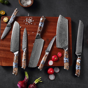 Juego de 9 Cuchillos de Cocina VG10 Damasco, Cuchillo de <span class=keywords><strong>Chef</strong></span> con Mango de Madera de Resina, Cuchillo Santoku, Cuchillo para Verduras, Pan y Deshuesar, con Caja de Regalo Negra - Product Image 2