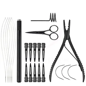 Hair Extension Tools Pliers Kit With 2 holes Stainless Steel Plier Hair Loop Hook Threader Clips Weaving Needles Sectioning Ring