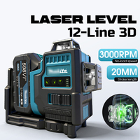 Niveau laser 3D 12 lignes Mamidw 3 °   Niveau laser de construction à faisceau vert auto-nivelant avec alarme d'inclinaison, pour batterie 18V