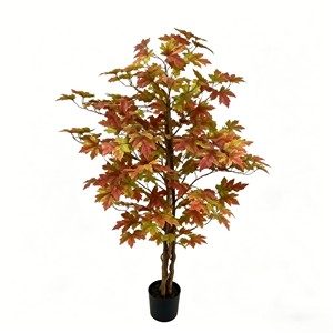 Árbol de Arce Artificial de 3 Tallos y 2 Ramas, Planta de Hojas Rojas Artificiales para Decoración de Jardín Zen y Bonsái, Árbol Resistente a los Rayos UV para Exteriores - Product Image 1