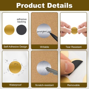Autocollants ronds de 1 pouce dorés et argentés, autocollants à gratter auto-adhésifs avec revêtement métallique pour cartes DIY et prix de fête - Product Image 4