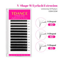 Extensions de cils TDANCE Dark Matte en plateaux, vente en gros, forme en V, cils naturels doux et légers, V-W 3D 4D 5D