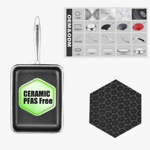 Lò nướng an toàn lai vuông lớp phủ gốm đồ nấu nướng PFOA pfas miễn phí không dính tổ ong chiên ở lại mát xử lý khí tương thích Skillet - Product Image 1