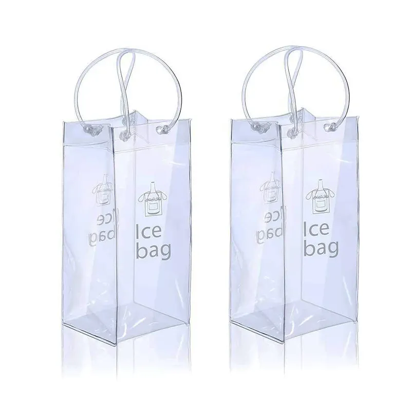 Özel Logo su geçirmez buz şarap çantası taşınabilir katlanabilir temizle şarap kılıfı soğutucu ile şarap şişeleri için kolu