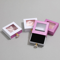 Boîte à bijoux personnalisée en carton rigide avec fenêtre transparente, style tiroir, gaufrage et dorure à chaud, pelliculage mat, recyclable