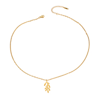 Collier en acier inoxydable 316L plaqué or 18 carats avec pendentif feuille et branche d'olivier pour femme, bijoux naturels, prêt à être expédié (RTS)