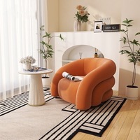 Fauteuil d'appoint en velours orange brûlé, bombé, bas et sculptural, rembourré pour salon, chambre à coucher, lecture - Cadeira