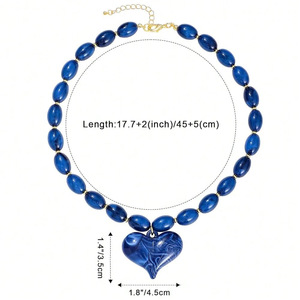 Colliers ras du cou tendance en acier inoxydable plaqué or 18 carats, bijoux simples avec perles acryliques et <span class=keywords><strong>grand</strong></span> pendentif cœur orange - Product Image 6
