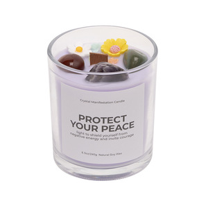 Handmade Soy Wax Scented Candle With Crystal Stones And Dried Flowers Cylinder Shape For Home Decor And Gift - Product Image 5