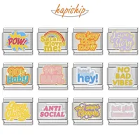 Hapiship 2024 nuevas mujeres Hey Goals Love No Bad Vibes 9mm pulsera de acero inoxidable italiano encanto pulsera enlaces DJ1154