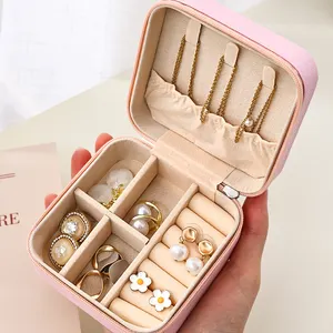 Custom Mini Zipper Pu Leather Travel Case Portable Ring Earring Necklace Jewellery Small Storage Organizer Jewelry Box For Women