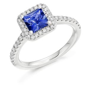 Anillo de Compromiso de Plata de Ley 925 con Halo de Circonitas Cúbicas con Corte Princesa y Oro de 14K, Joyería con Piedra de Tanzanita, Anillos de Tanzanita - Product Image 2