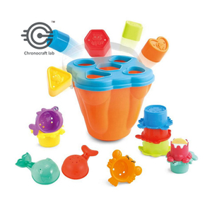 Secchio di sabbia colorato Set bagno che gioca acqua spiaggia giocattoli per costruzione di stampi e tazze impilabili per il gioco del bambino - Product Image 1