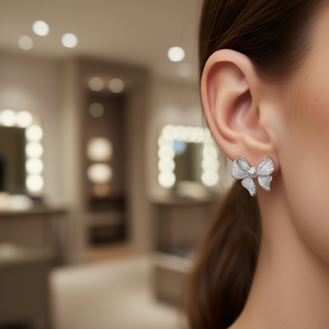 Boucles d'oreilles à nœud papillon pour femmes, en alliage de strass et de cristal, bijoux de fête, accessoire de mode - Product Image 2