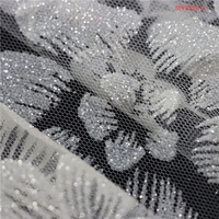 Nouveau tissu en dentelle brodée de fleurs 3D blanc de luxe avec paillettes, tissu fluorescent pour robe de soirée pour femmes