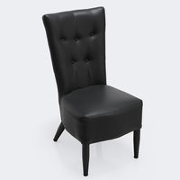 Chaise de salle à manger à dossier haut pour restaurant et hôtel, chaise rembourrée capitonnée en cuir PU noir, pieds en bois massif