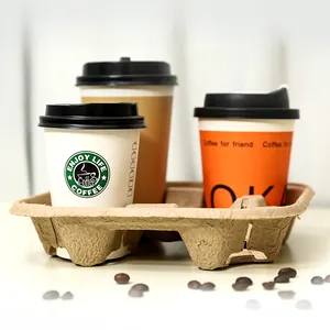 Portavasos doble individual desechable para llevar, dos tazas de papel kraft, soporte para tazas de café, bandeja de soporte de papel
