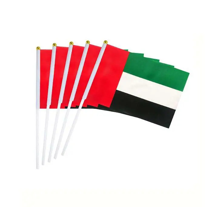 ราคาถูก Mini Hand Flags ประเทศยูเออี Hand Waving มือถือธงสหรัฐอาหรับเอมิเรตส์ UAE Stick ธงเสาพลาสติก