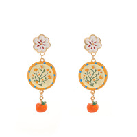 ZA Zomerse Frisse Schattige Geschilderde Bloem Oranje Hanger Pastorale Stijl Bloemige Fruit-Element Legering Dames Oorbellen Grensoverschrijdend