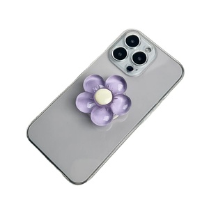 Support de téléphone pliable en résine transparente, 1 pièce, fleur couleur bonbon, avec poignée rétractable florale mignonne pour appareils mobiles - Product Image 1