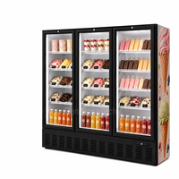 Congélateur vertical à trois portes vitrées, refroidissement par air, éclairage LED, thermostat numérique, 1500L, supermarché
