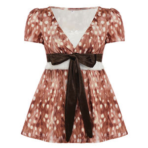 Camiseta de Punto de Manga Corta Transpirable con Estampado Floral y Cuello en V, Estilo Dulce y Femenino, con Aspecto de Dos Piezas para Mujer - Product Image 5