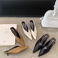 Nouvelles chaussures à enfiler à bout pointu, talon fin, couleur unie, design français, dessus en PU, semelle extérieure en caoutchouc, toutes saisons